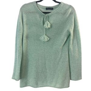 Claudia Nichole Cashmere‎ Mint Green Crewneck Sweater with PomPoms S